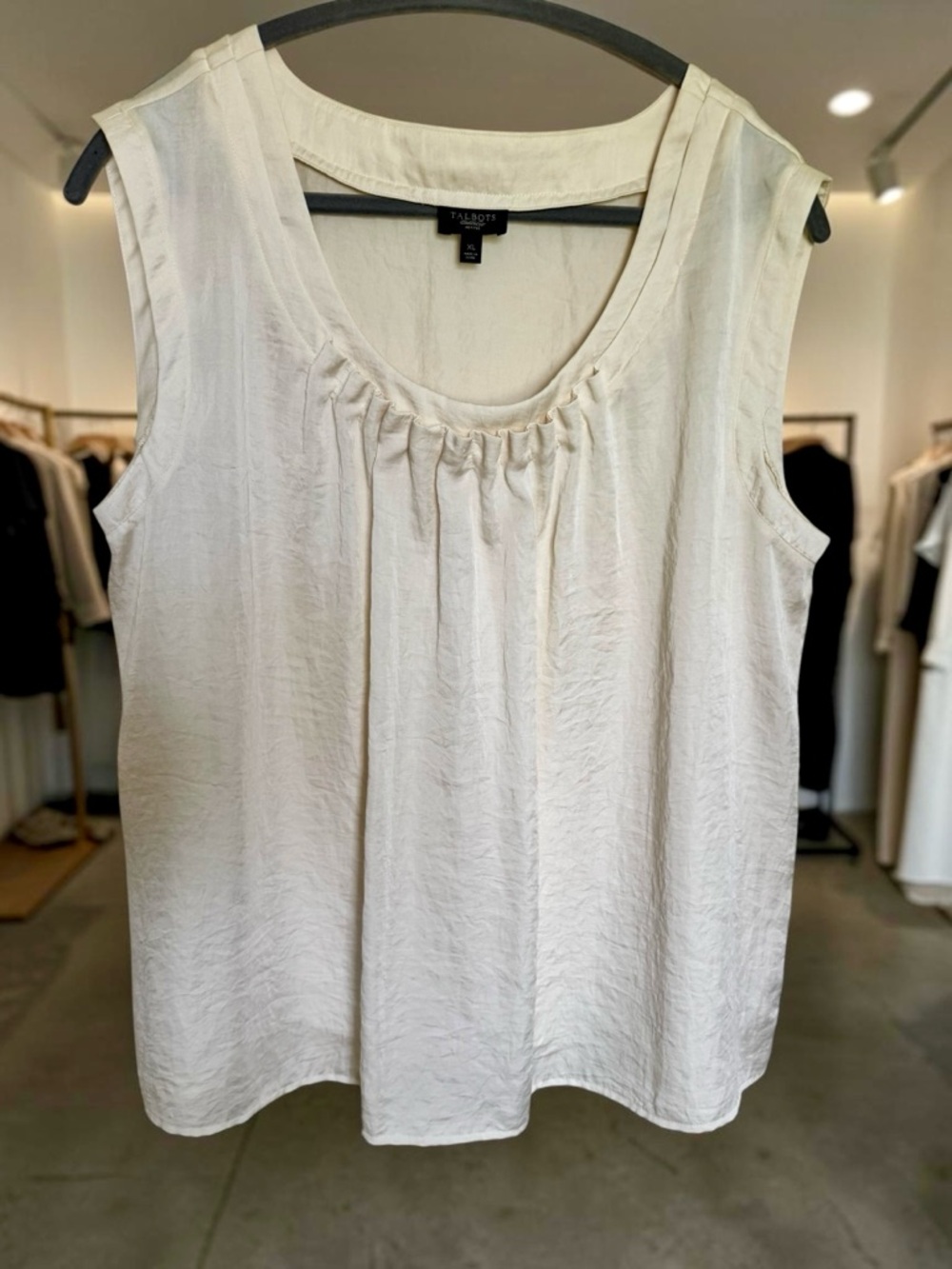 Talbots Petites XL Ivory Sleeveless Blouse | Flowy Ruffle Neck Top
